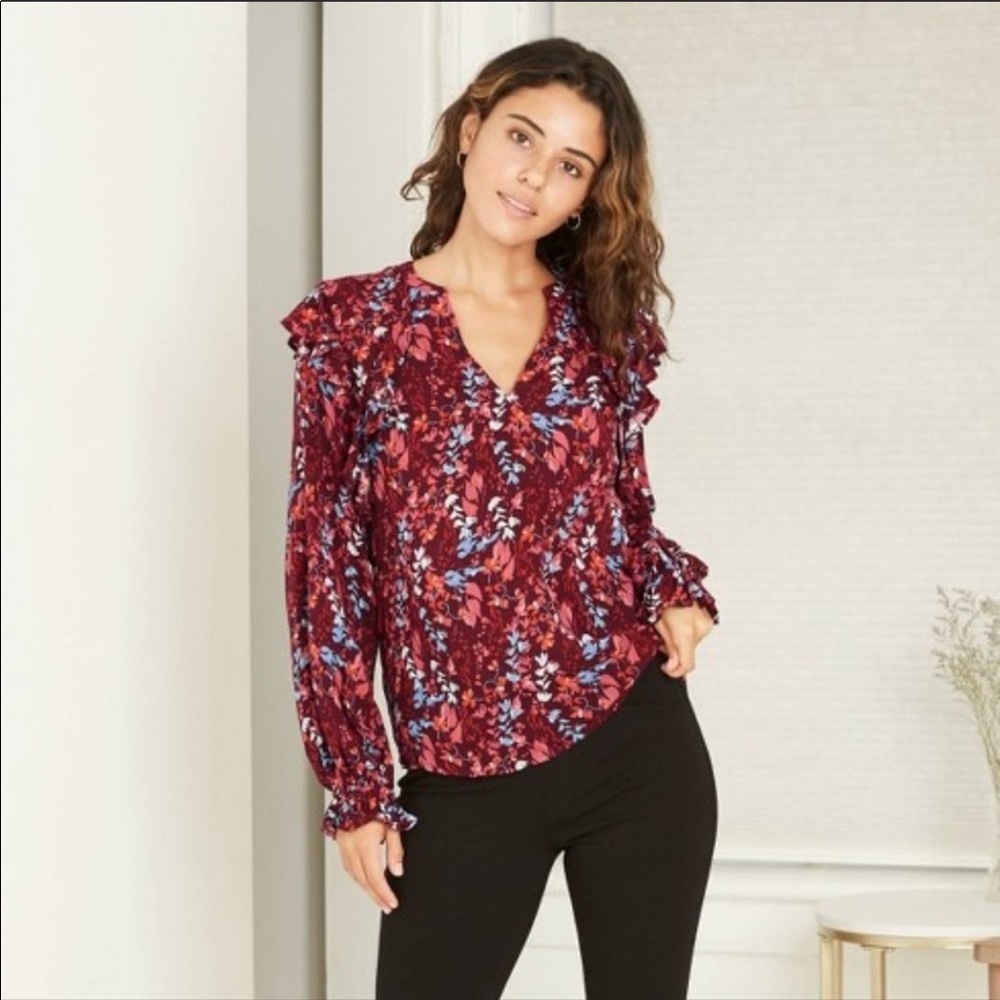 A New Day Women’s Long Sleeve Red Floral Blouse